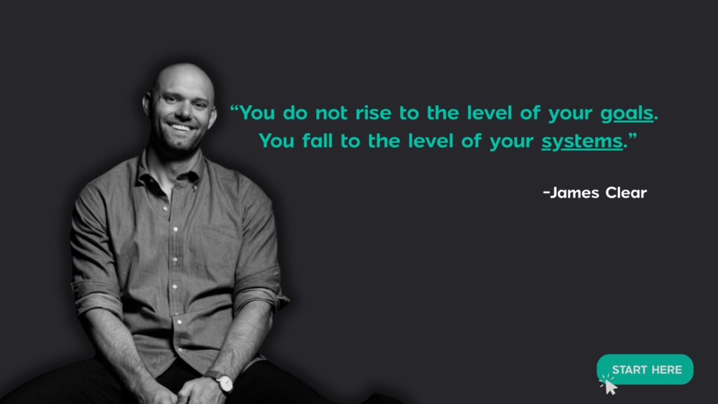 : James Clear quote graphic - You do not rise to the level of your goals, you fall to the level of your systems
