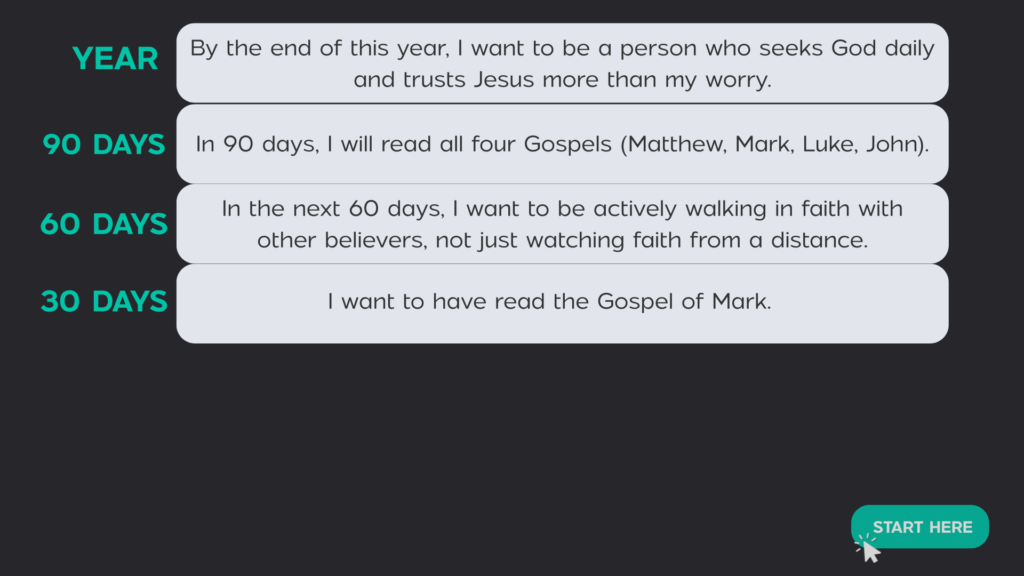 Vision Stacking 30 day win example - read the Gospel of Mark