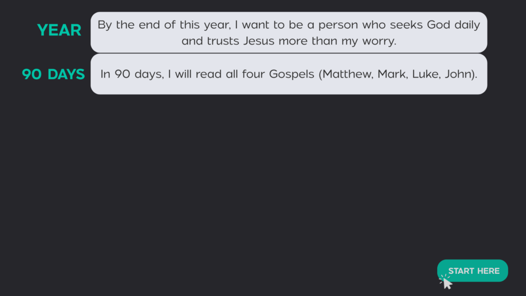 Vision Stacking 90 day goal example - read all four Gospels in 90 days
